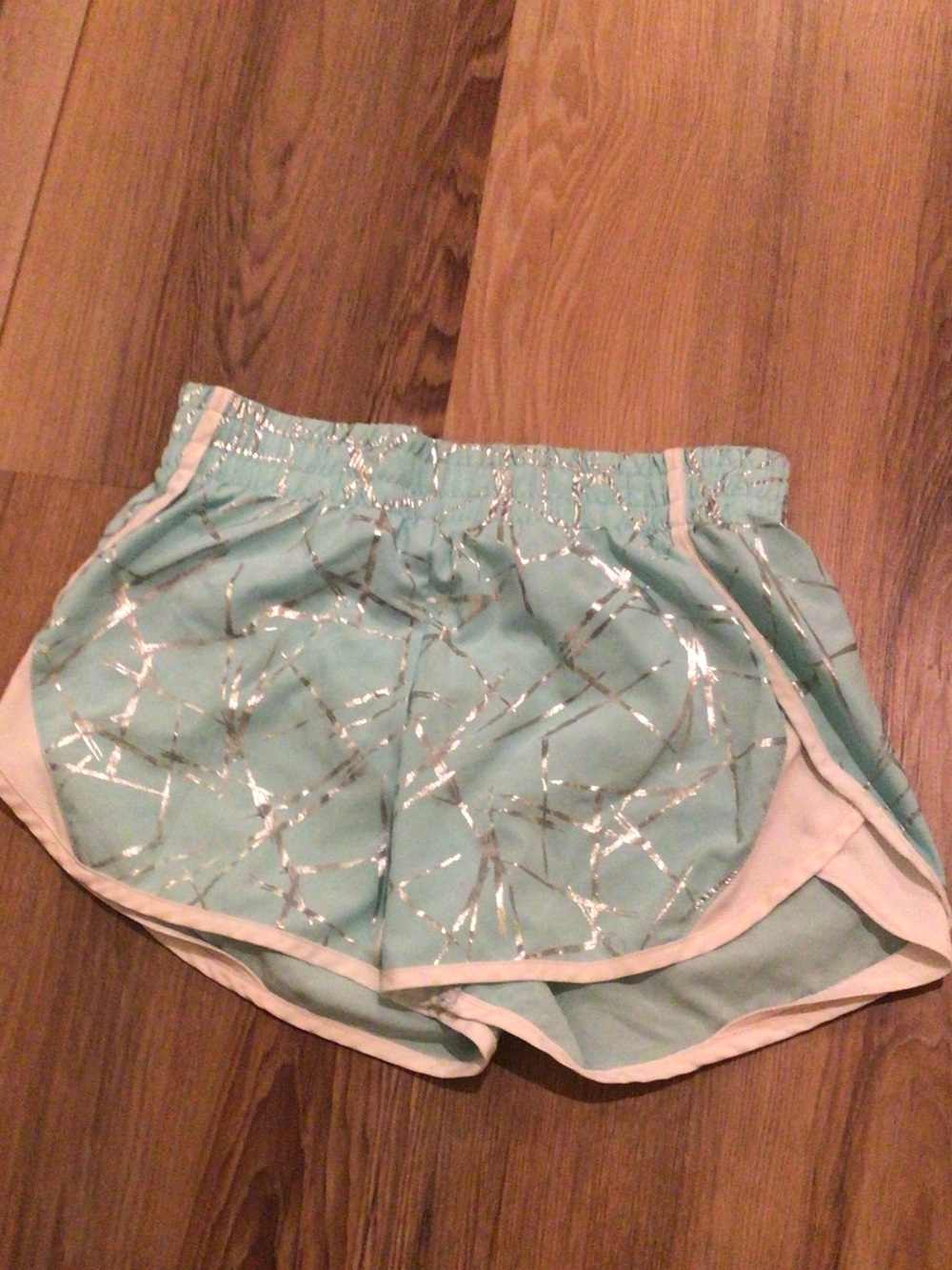 Athletic Works Mint Teal Women's Athletic Shorts with Silver Foil Pattern